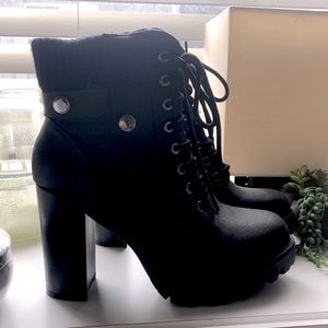 Black lace up heeled boots